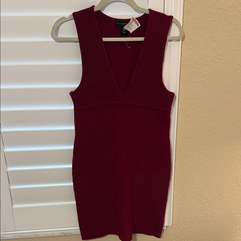 House of Harlow 1960 Deep Red Burgundy Ribbed Mini Dress xs